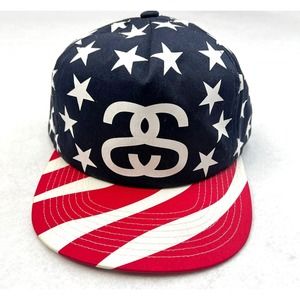 Stussy Snapback Hat American Flag Stars Stripes USA Double S Logo Red White Blue